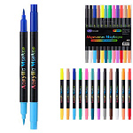 Набор маркеров акриловых " Basir " 12шт 24цв двусторонние, 1,0-5,0мм, кисть, круглый корпус, пластиковая упаковка