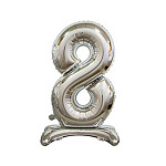 Шар фольгированный 30"/76см Цифра-8 серебро на подставке