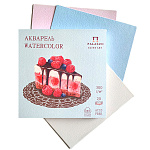 Планшет для акварели " Лилия Холдинг " 20л 3 цвета: 5л розовой, 5л голубой, 10л белой, Кондитерская, Малиновый мусс, акварельная бумага с хлопком 100%, плотность - 300 г/м2, размер 150*150мм