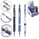 Карандаш цанговый с индикатором твердости-поворотным окном " KWELT " 2,0мм непрозрачный пластиковый корпус, рифленый держатель, 3 дизайна, металлический клип, с точилкой, шоубокс