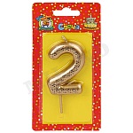 Свеча для торта цифра " Миленд " Звездочки 2, золотая, 14*6,5*1см, картонный блистер, европодвес