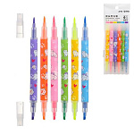 Набор текстовыделителей двусторонних, скошенный/кистевидный наконечник, 6цв, 1-3мм, Лапки, " Basir " ПВХ упаковка, европодвес