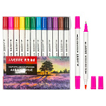 Набор аквамаркеров " deVente " Art 12 цветов, двусторонние, наконечник пулевидный 0,4мм, кисть 1-2мм, вентилируемый, акварельные, пластиковая упаковка