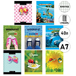 Блокнот МАЛЫЙ ФОРМАТ А7 спираль 40л " ПЗБМ " Микс 1, клетка, обложка - мелованный картон, УФ-лак, белый офсет, 1 дизайн в спайке, 8 дизайнов в коробке