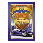 Диплом двойной любимого и дорогого сына А6 629 " Хорошо " Мужской- Фиолетовая машина, глянцевая ламинация, фольга, картон, текст, подсказ