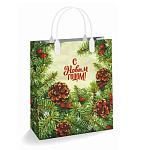 Пакет Новогодний ПЭ " Интерпак " с пластиковой ручкой МП, 23*27см 150мкм Сибирская красавица