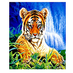 Картина алмазная " Mazari " 21*25см Тигренок, состав набора: деревянный подрамник, холст, частичная выкладка, стразы, стилус, желеобразный клей, лоток, пакет