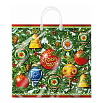 Пакет Новогодний ПЭ " Интерпак " с пластиковой ручкой ПВД, 38*35см 90мкм Ансамбль