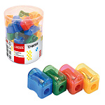 Точилка " deVente " 1 отверстие, с контейнером, в пластиковой тубе, ассорти