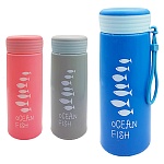 Бутылка для воды " KWELT " 400мл, Cat, стеклянная колба, пластик, ассорти (без возможности выбора дизайна), петелька для переноски