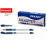 Ручка шариковая " Piano " Maxriter синяя 0,5мм, толщина письма 0,25мм, резиновый держатель, игольчатый пишущий узел, чернила на масляной основе, металлический наконечник, прозрачный корпус, картонный дисплей