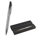 Ручка подарочная шариковая автоматическая " Bruno Visconti " Portofino синяя 1,0мм, толщина письма 0,7мм, поворотный механизм, корпус- латунь, покрытие soft touch, цвет корпуса серебряный, металлический клип, черный картонный футляр