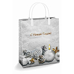 Пакет Новогодний ПЭ " Интерпак " с пластиковой ручкой МП, 23*27см 150мкм Изморозь