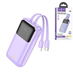 Аккумулятор внешний " Hoco " Q25 Graceful, 10000mAh, Tupe-C (in), 2 встроенных кабеля (Tupe-C, Lightning (out)), 2А, QC3,0, PD20W, LED индикатор, фиолетовый, пластик
