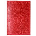 Обложка для паспорта " Имидж " Индийский орнамент, красная, натуральная кожа, сплошное блинтовое тиснение