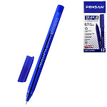 Ручка шариковая " Pensan " Triangle синяя 0,7мм, толщина письма 0,5мм, чернила на масляной основе, синий полупрозрачный трехгранный корпус, колпачок с клипом, картонная упаковка