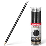 Карандаш ч/гр " Erich Krause " Jet Black 101 HB с ластиком, шестигранный, деревянный, цвет корпуса - черный, заточенный, пластиковая туба