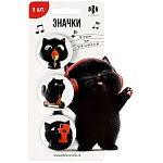 Набор значков " Феникс " Черный кот, d=3,7см, 3 шт, на булавке, металл/пластик, пакет, европодвес