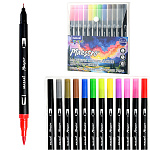 Набор аквамаркеров " Mazari " Maestro 12 цветов двусторонние, кистевидный/капиллярный наконечник, акварельные, ПВХ упаковка, европодвес