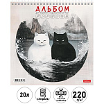 Альбом 220*220мм 20л спираль жесткая подложка " Hatber " Коты Инь-Янь, блок-офсет 220г/м2, матовая ламинация, 1 дизайн в коробке