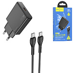 Зарядное устройство сетевое " Hoco " N37 Delgado, чёрный, 3,0, 20Вт, PD, QC, FCP, AFC, Type-C, пластик, кабель Type-C, 1м