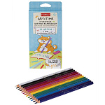 Карандаши цветные пластиковые с карандашом-ластиком Art-Time 12цв " Hatber " трехгранные, картонная упаковка, европодвес