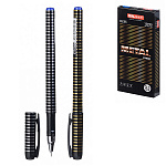 Ручка гелевая " Basir " Metal синяя 0,5мм, толщина письма 0,25мм, игольчатый наконечник, чёрный корпус с рисунком-горизонтальная полоска, картонная упаковка