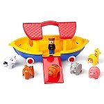 Каталка пластиковая " Русский стиль " Лодка Ноев ковчег, 6 животных, 1 человек, 204*376*180мм, в пакете