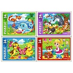 Пазлы " Рыжий кот "  24элемента Веселые истории 17,5*13см, 4 дизайна, картонная упаковка 9*6,5*2,5см