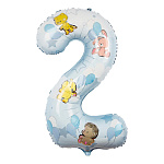Шар фольгированный 40"/102см Цифра-2 Зверюшки с шарами, мальчику