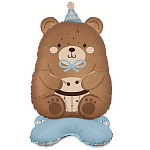 Шар фольгированный фигурный 23"/58см Мишка голубой колпачок