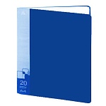 Папка 20файлов " Бюрократ " А4 синий ,пластик 0,6мм,торцевой карман с бумажной вставкой