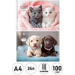 Альбом А4 24л спираль " Проф-Пресс " Милые животные- 10, обложка- мелованная бумага, блок- офсет 100г/м2, 2 дизайна в спайке