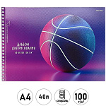 Альбом А4 40л спираль" Проф-Пресс " Неоновый мяч, обложка- мелованный картон, твин-лак, тиснение холодной фольгой, блок- офсет 100г/м2, микроперфорация, 1 дизайн в спайке