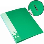Папка 2 кольца " Бюрократ " А4 40мм зеленая, пластик 0,7мм, бумажная вставка во внешний кармашек