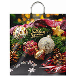 Пакет Новогодний ПЭ " Интерпак " с пластиковой ручкой ПВД, 40*44см 100мкм Красное золото