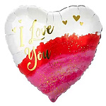 Шар фольгированный 18"/46см Сердце I Love you Акварель Red White