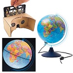 Глобус политический интерактивный с подсветкой от сети 250мм " Globen " в наборе: очки виртуальной реальности (VR), картонная коробка