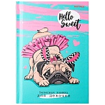 Записная книжка МАЛЫЙ ФОРМАТ А6 7БЦ 80л " Проф-Пресс " Для девочек Мопс в юбочке, линия, обложка - матовый ламинированный картон, дизайнерский внутренний блок, глиттер