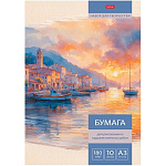 Набор бумаги для рисования и художественных работ " Hatber " БОЛЬШОЙ ФОРМАТ А3 10л У причала, тиснение, плотность бумаги- 180г/м2, в папке