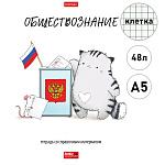 Тетрадь А5 48л " Hatber " Приключения кота Пирожка- Обществознание, клетка, со справочным материалом, на скобе, обложка- мелованная бумага