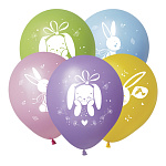 Шар латексный с рисунком " Браво " 12"/30см Счастливые зайцы, ассорти из 5 цветов, 3 дизайна
