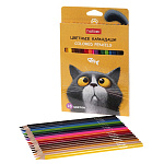 Карандаши цветные деревянные Пушистый философ 18цв " Hatber " трехгранные, картонная упаковка, европодвес