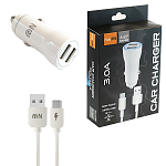 Зарядное устройство автомобильное FaisON " A-27 Range белое, 2,4А, QC3.0, 2 USB, пластик, кабель Type-C, 1м