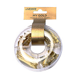 Набор канцелярский " deVente " Gold Rose из 4-х предметов (кнопки силовые золотистые - 20 шт, зажимы для бумаг золотистые 19 мм - 4 шт, скрепки золотистые 50мм - 15 шт, скрепки золотистые 28 мм - 50 шт)