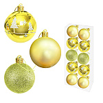Набор шаров " KWELT " d=5,5см 10шт, золотые (матовые, глянцевые с узором, с глиттером), пластиковая упаковка 11,5*29*6см