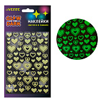 Наклейки " deVente " Glow in the dark. Светящиеся сердца, водостойкие, светятся в темноте, с блестками, 125*170мм, пакет, европодвес