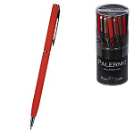 Ручка подарочная шариковая автоматическая " Bruno Visconti " Palermo синяя 0,7мм, толщина письма 0,5мм, поворотный механизм, корпус- нержавеющая сталь, покрытие soft touch, цвет корпуса красный, металлический наконечник, металлический клип, пластиковый бо