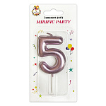 Свеча для торта цифра " KWELT " 5, розовая, 6*4*1см, на палочке, картонный блистер 14*7*1,5см, европодвес