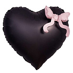 Шар фольгированный фигурный 22"/56см Сердце черное, Бант розовый